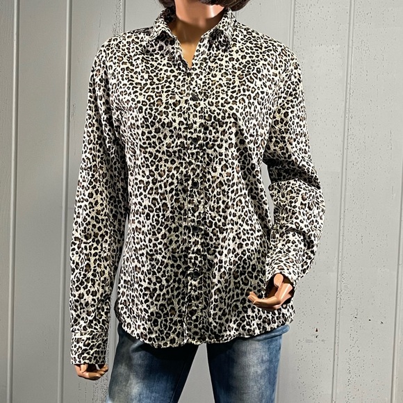 *Lars Amadeus Women's Leopard Print Button Down Shirt Sz M - Picture 2 of 12